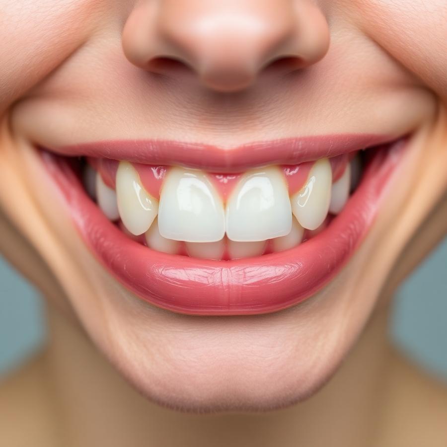 Before treatment: uneven, slightly discoloured front teeth